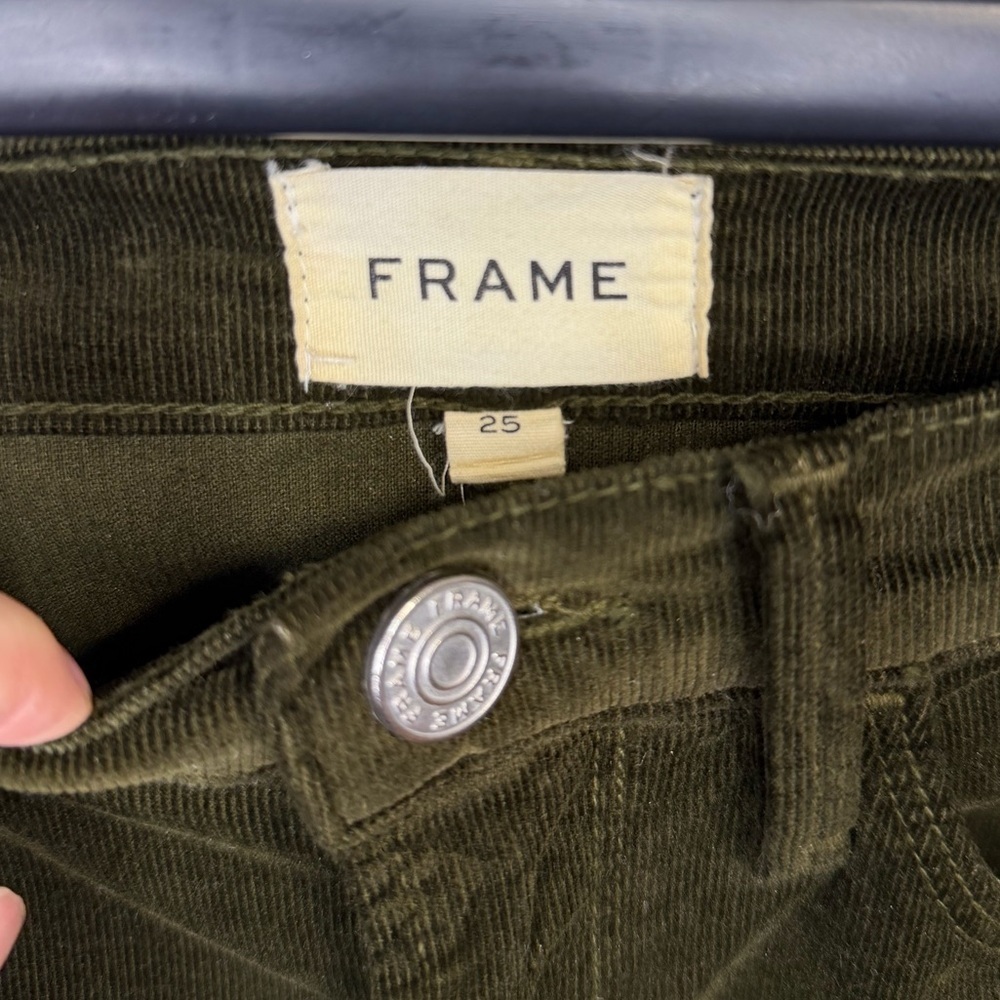 Frame Le Crop Mini Boot Olive Green Corduroy Pants Size 25 - Picture 5 of 9
